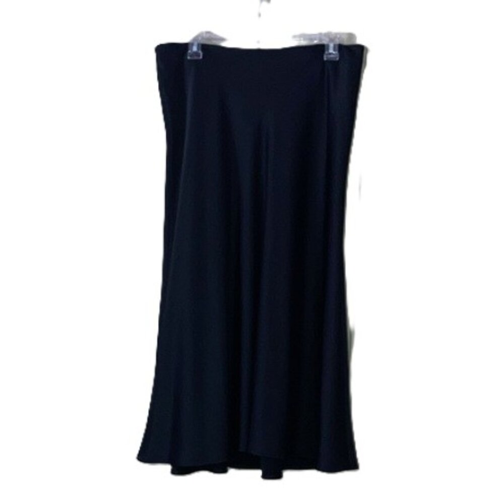 Black A-Line Midi Skirt | Pull-on Elastic Waist | Size M | Anne Klein